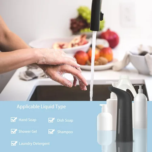 Vista 4 de Dispensador de jabón automático sin contacto, funciona con pilas, dispensador de jabón líquido de manos de 14 onzas / 13.5 fl oz con sensor de Negro