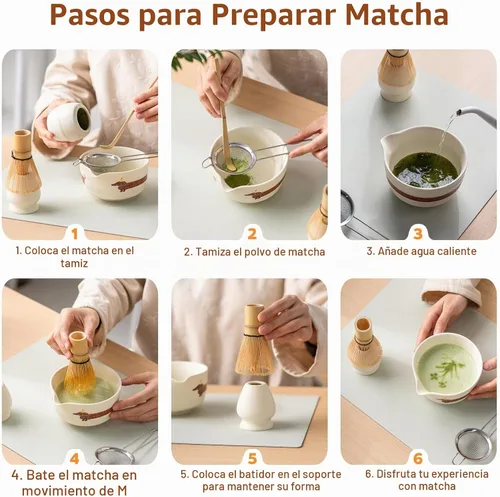Vista 7 de Juego de matcha con patrón de perro, juego de batidor japonés de matcha incluye cuenco de matcha con boquilla, soporte para batidor, batidor