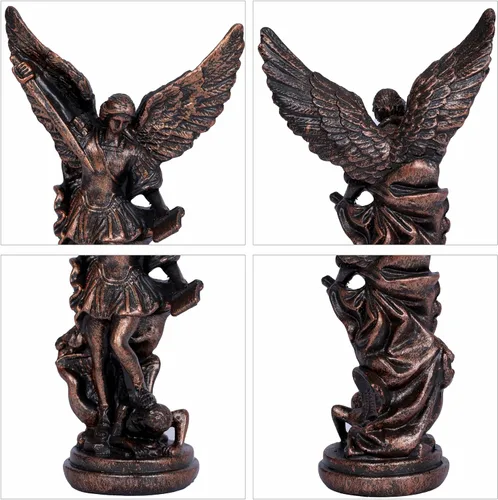 Vista 5 de Estatua de Arcángel de San Miguel – Escultura de ángel de arcángel de bronce de San Miguel, 5.2 pulgadas, figura católica cristiana