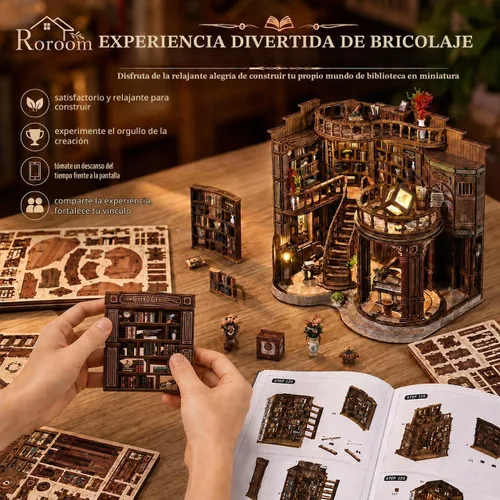 Vista 5 de Roroom Kit de casa en miniatura de bricolaje, kit de rincón de libros de Aw02003 Dreamy Book Hall