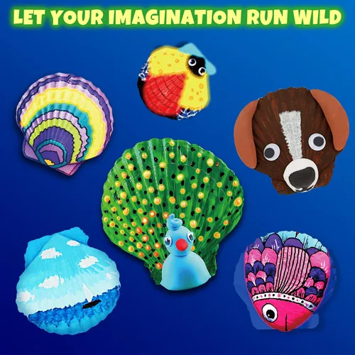 Vista 4 de Nicmore Arte y manualidades de conchas marinas para niños: kits de pintura que brillan en la oscuridad, manualidades para edades de 4 a 6 años, 4 a