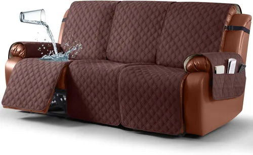 Vista 30 de Ruaozz Funda impermeable para sofá reclinable, lavable, funda antideslizante de 1 pieza, protector de muebles con correas elásticas, bolsillo