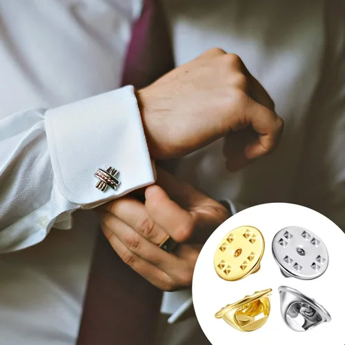 Vista 5 de Insignia de embrague de mariposa de latón de repuesto (oro, plata, 50 piezas)