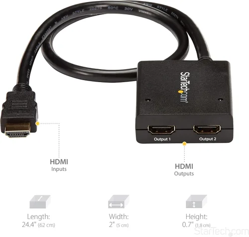 Vista 2 de StarTech Divisor HDMI 4K 1 Entrada 2 Salidas - Caja Divisor de Vídeo HDMI 1.4 de 2 Puertos 4K 30Hz -con cable HDMI de alta velocidad, cable