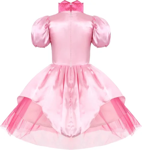 Vista 5 de Tinyones Disfraz de princesa melocotón para niñas, vestido de melocotón con corona para fiesta de Halloween