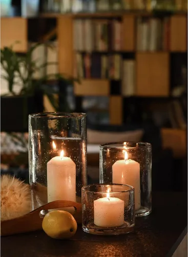 Vista 8 de Portavelas Hurricane para Velas Pillar Jarrones Cilíndricos de Vidrio Soplado a Mano Centro de Mesa Decoración de Habitación al Por Mayor Burbujas