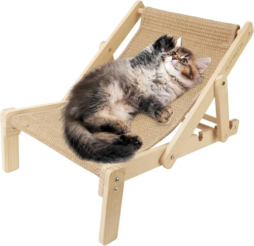 Vista 9 de Sisal - Cama rascador para gatos de interior, hamaca para almohadilla de rascar, silla elevada de sisal 2 en 1 para gatos con 2 bolas de juguetes