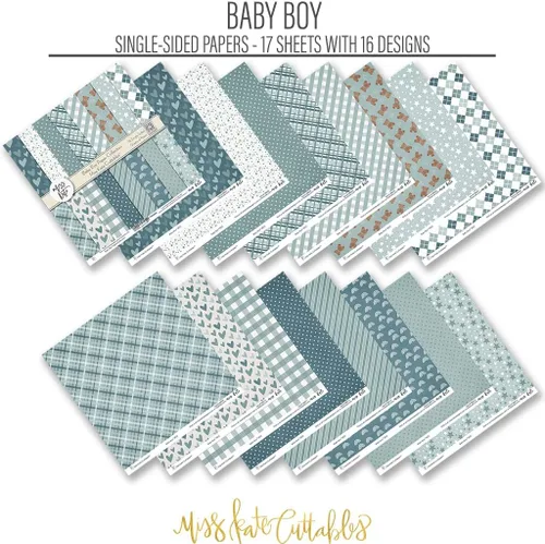 Vista 2 de Miss Kate Cuttables Paquete de papel de patrón – Bebé niño – Fiesta de revelación de género recién nacido álbum de recortes de papel especial