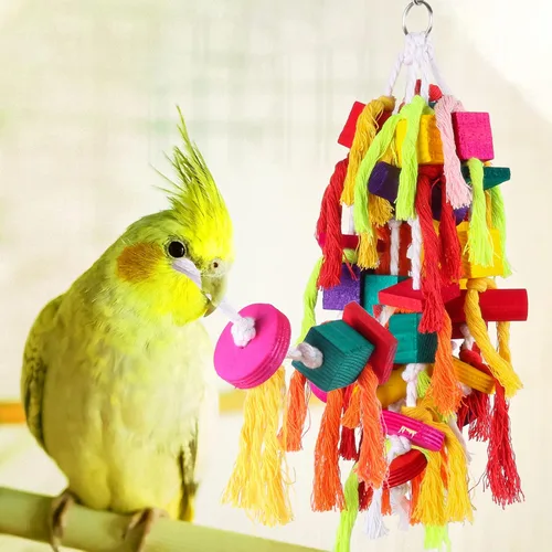 Vista 7 de Rypet Parrot Toys - Juguetes grandes para pájaros, cuerda de madera, jaula