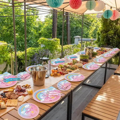 Vista 5 de 96 piezas de decoraciones de cumpleaños de On Cloud 9 para niñas, suministros de platos y servilletas de fiesta On Cloud 9, juego de vajilla