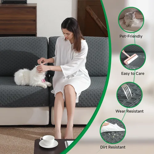Vista 3 de OHSIO Funda para sofá, funda elástica para sofá, fundas de cojín de asiento suave, lavable, funda de sofá modular en forma de L, resistente al Gris