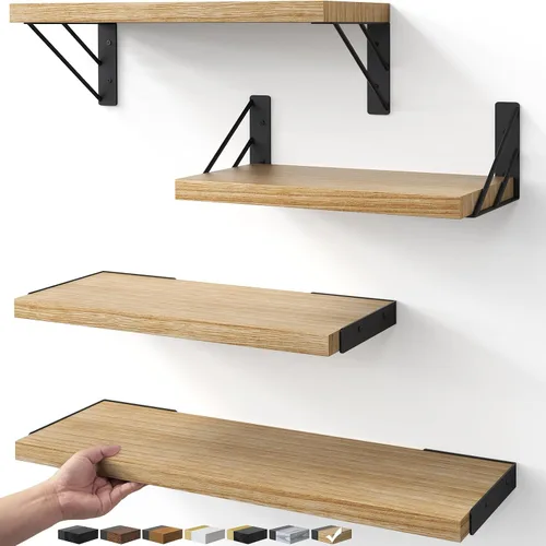 Vista 19 de BAYKA Estantes flotantes montados en la pared, estante de pared flotante de madera para libros y decoración, exhibición y organizador que ahorra