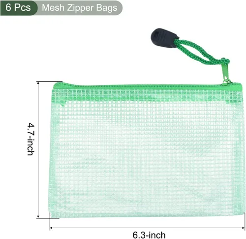 Vista 2 de YOKIVE Paquete de 6 bolsas de malla con cremallera, bolsillos de malla A6 para archivos, bolsa de plástico para documentos, ideal