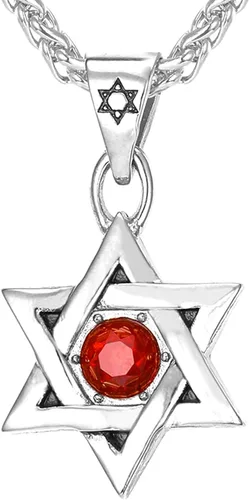 Vista 10 de U7 - Collar con Estrella de David para hombres y mujeres, dije hexagonal de acero inoxidable con cruz/piedra de rubí/collares clásicos judíos