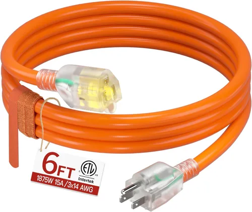 Vista 24 de Cable de extensión corto de 16/3 de 1 pie, cable de extensión negro flexible y duradero, cable de alimentación de 3 clavijas para interiores