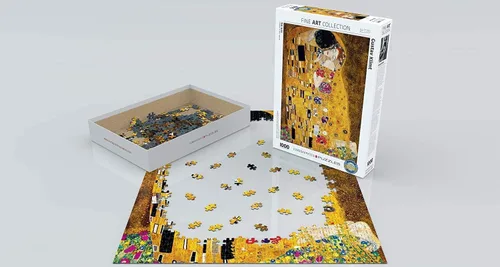 Vista 3 de EuroGraphics - Rompecabezas de 1000 piezas de Gustav Klimt The Kiss color amarillo