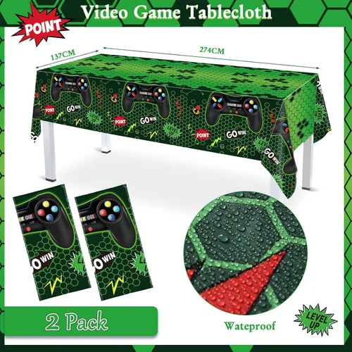 Vista 4 de Tiamon 172 piezas de decoración de fiesta de videojuegos – Sirve 24 suministros de vajilla de fiesta de juegos, incluye pancartas de feliz
