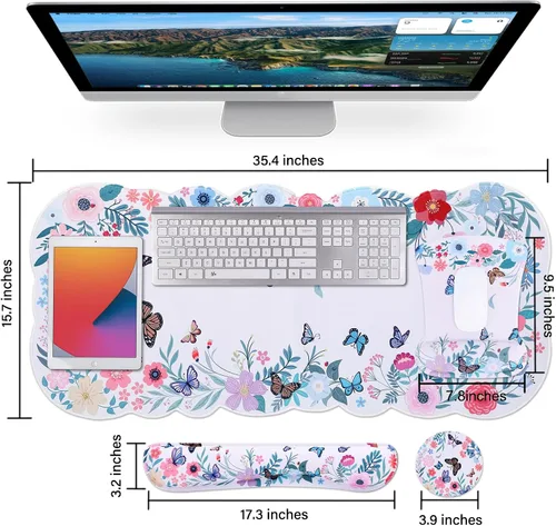 Vista 2 de MEGREZ Reposamuñecas para teclado, reposamuñecas para teclado de computadora, alfombrilla ergonómica para mouse y soporte de muñeca, bonita