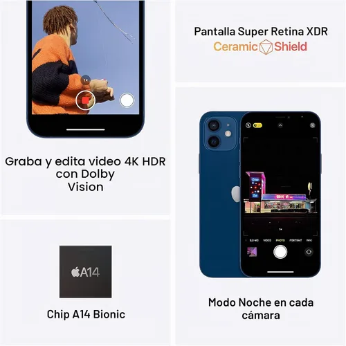 Vista 4 de Apple iPhone 12 mini (256GB, azul) [bloqueado] + suscripción a empresa de telefonía