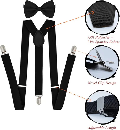 Vista 4 de trilece Pajarita y tirantes para hombres y mujeres, accesorios de traje de boda, juego de corbatines y clips fuertes, regalos de Navidad para hombres
