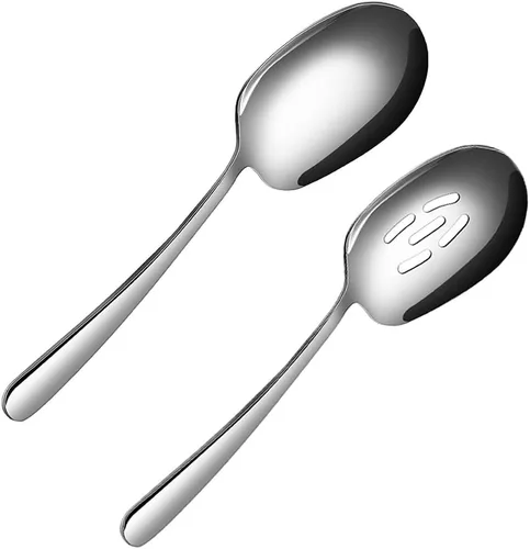 Vista 8 de OULIGET Cuchara grande de acero inoxidable para servir banquete, cena y banquete, 2 piezas de 10 pulgadas