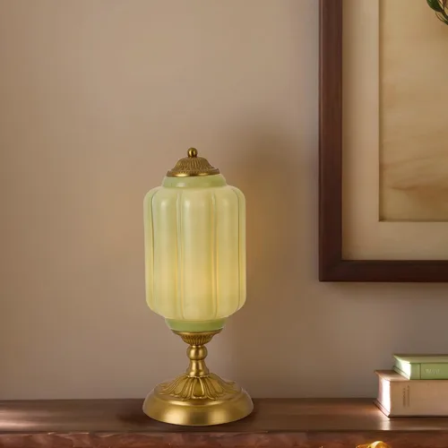 Vista 7 de Lámpara de mesa vintage de vidrio de leche, lámparas modernas de mediados de siglo regulables, elegante lámpara de noche Art Deco festoneada