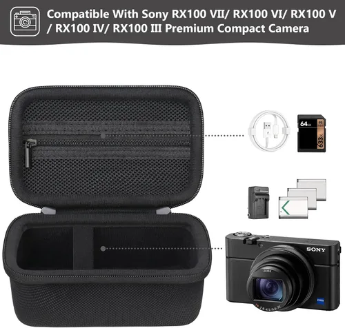 Vista 2 de Funda de transporte para cámara compacta Sony RX100 VII/ RX100 VI/ RX100 V/ RX100 IV/ RX100 III Premium Compact Camera, bolsa de viaje con bolsillo
