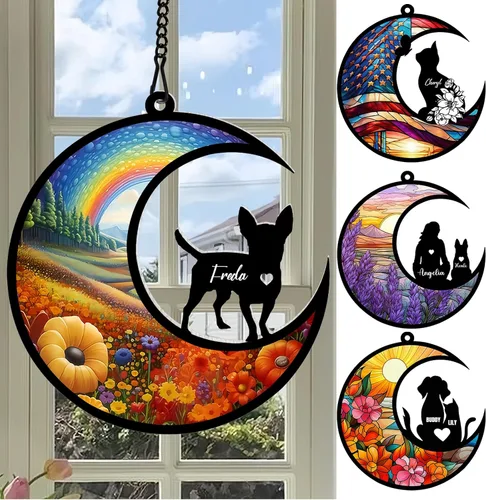 Vista 7 de xrlsg Atrapasoles conmemorativo personalizado con nombre personalizado de razas de gato, adorno de pérdida de condolencias de gatos, regalo