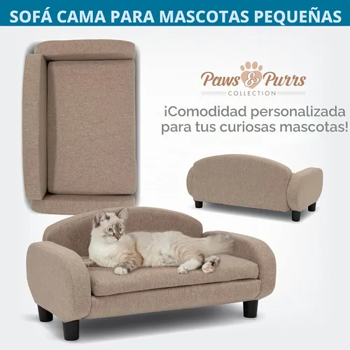 Vista 5 de Paws & Purrs - Moderno sofá para mascotas de 31.5 pulgadas de ancho con respaldo bajo; cama de descanso con funda de colchón extraíble en color arena