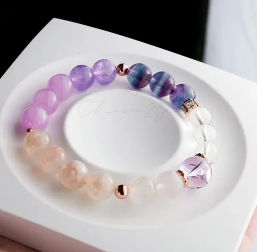 Vista 217 de Precious Gemstone Natural Crystal Healing Bracelet, Rutilated Quartz, Moonstone, Quartz Handmade Original Design Bracelet