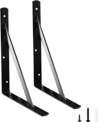 Vista 15 de HOME MASTER HARDWARE Soportes de estante de 10 x 8 pulgadas, soporte de ángulo de pared triangular de 90 grados en L para estantes flotantes, Negro