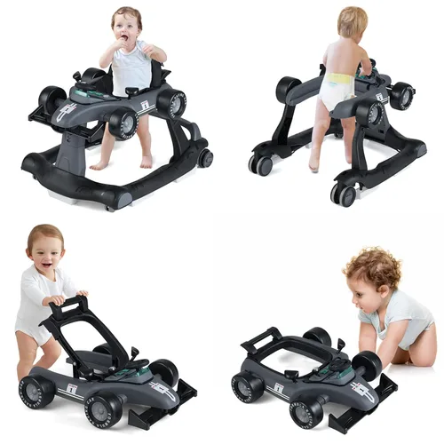 Vista 10 de HONEY JOY Andador de bebé 4 en 1, caminador de actividad con 3 alturas ajustables, ruedas suaves con velocidad ajustable, asiento acolchado, música