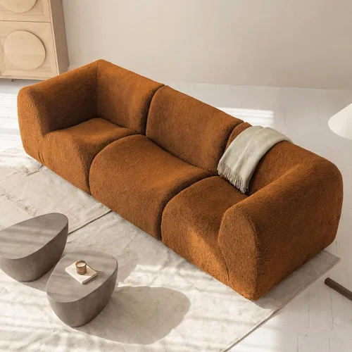Vista 2 de Sofá individual modular curvado, sofá sherpa de espuma de 33 pulgadas, cómodos sofás de peluche para espacios pequeños, sofás modulares modernos