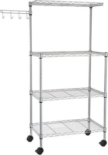 Vista 3 de Estante para panaderos con ruedas, carrito de microondas de cocina con almacenamiento, carrito de alambre ajustable de 4 niveles de altura