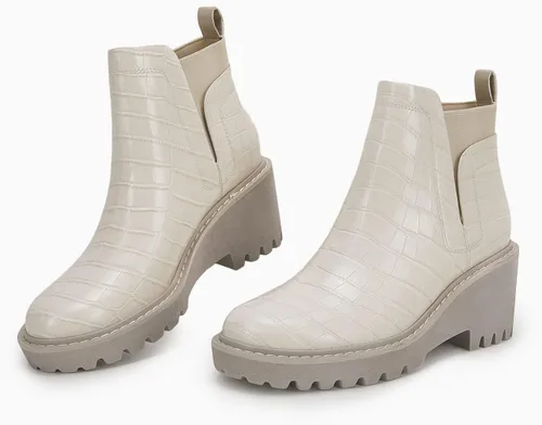 Vista 5 de Botines Chelsea con suela acanalada de plataforma para mujer, con tacón alto y grueso, antideslizante, de piel de gamuza sin cordones y a la moda