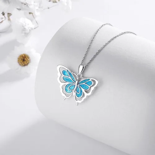Vista 3 de Cuoka Butterfly Necklace for Women 925 Sterling Silver Butterflies Pendant