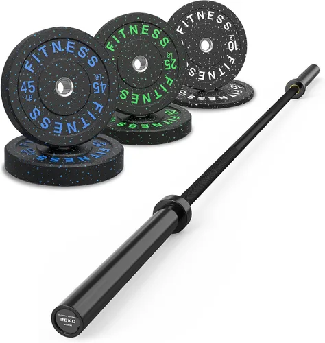 Vista 10 de HANDBODE Olympic High-Bounce Bumper Plates Bench Press Barbell Weights Set 2 - Inch, 10-55 lb Rubber Weight Sets for Home Gym, Strength Training