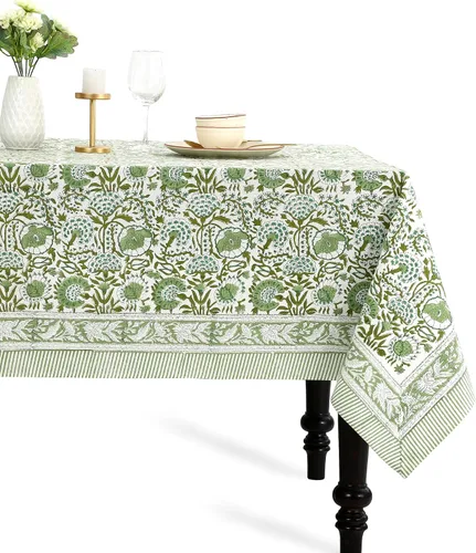 Vista 24 de CPC - Mantel cuadrado 100% algodón, 60 x 60 pulgadas, estampado de bloques indios, mantel para bodas, primavera/verano, barbacoa, verde ágata