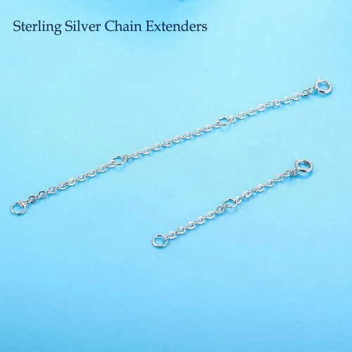 Vista 5 de Paquete de 2 extensores de collar de plata de ley, extensores de pulsera, cadena de longitud ajustable de 2 pulgadas y 4 pulgadas, Metal