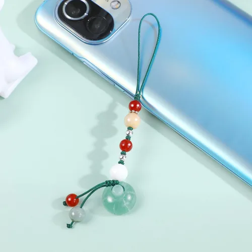 Vista 6 de Hemobllo Abalorio para teléfono – Jade Lotus Phone Charm Strap Agate Mobile Phone Pendant Decorativo Teléfono Celular Accesorios para Llavero
