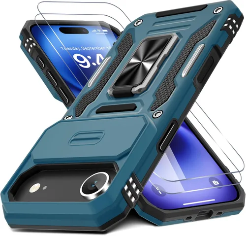 Vista 28 de DEERLAMN Funda para iPhone Air de 6.5 pulgadas con cubierta deslizante para cámara + protector de pantalla (2 paquetes), soporte de anillo giratorio