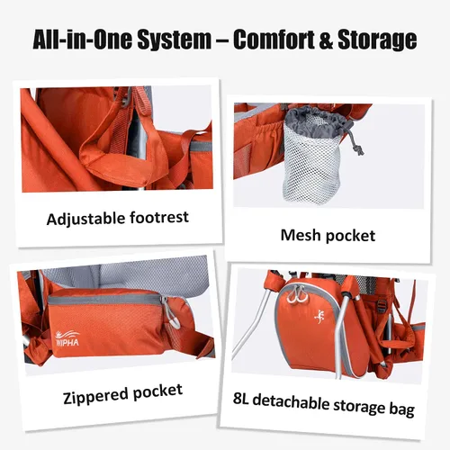 Vista 8 de Mochila portabebés, mochila de senderismo para niños pequeños con sombrilla Naranja