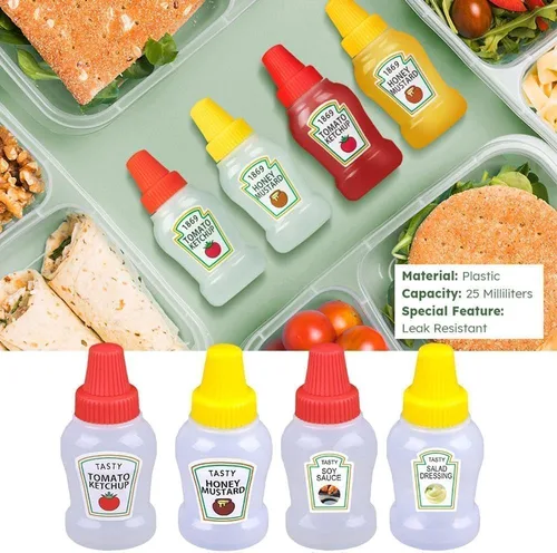 Vista 2 de 4 mini botellas de ketchup para accesorios de caja Bento, mini botellas exprimibles de condimentos, dispensadores de aderezos de ensalada de miel