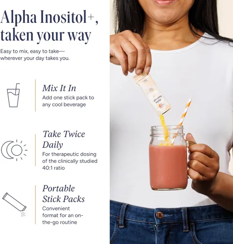 Vista 7 de FullWell Alpha Inositol+ Stick Packs - Ayuda hormonal, ovárica y metabólica - 40:1 mio-inositol a D-quiro-inositol - Crema de naranja - 60