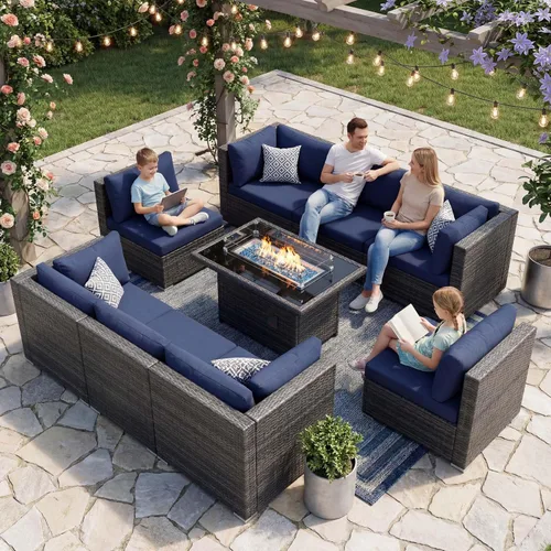Vista 119 de NICESOUL Juego de muebles de patio de ratán extra grande con mesa para fogata de gas y propano, 29.3 pulgadas, respaldo alto, cómodos conversaciones