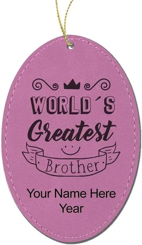 Vista 6 de LaserGram Personalized Christmas Ornament, World's Greatest Brother, Faux Leather, Custom Laser Engraved Gift Idea (Oval Shape, Black with Gold)