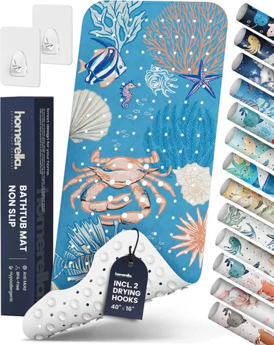Vista 15 de Homerella - Alfombrilla de baño antideslizante y antideslizante para niños, 40 x 16 pulgadas, sin BPA, incluye 2 ganchos, tapete de ducha lavable
