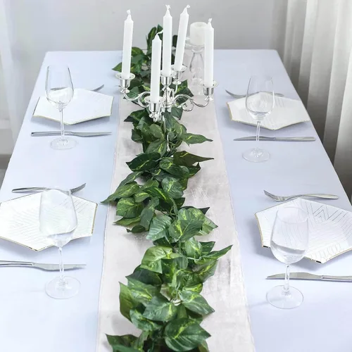 Vista 9 de Efavormart - Guirnalda de hiedra artificial de Pothos con protección UV, 8 pies, color verde oscuro, hojas de seda realistas para valla