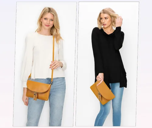 Vista 7 de Solene Bolso de mano para mujer, con múltiples compartimentos, 6 ranuras para tarjetas en el interior, bolsa cruzada con borlas