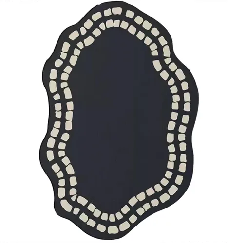 Vista 2 de Alfombra moderna abstracta de forma irregular negra para sala de estar, dormitorio, comedor, alfombra grande Art Deco de 2 x 3 pulgadas, suave